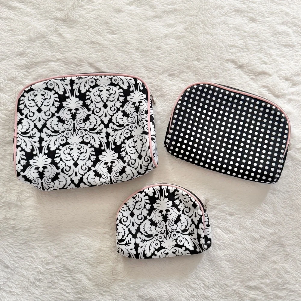 Makeup Toiletry Bags Set of 3 Black White Patterns